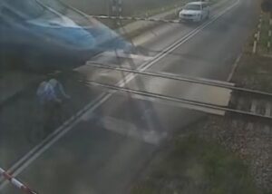 Cyclist rides into Pendolino train YouTube still.JPG