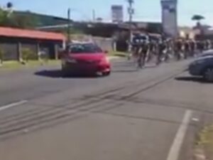 Taxi crashes into Tour of Costa Rica peloton (Twitter video still).jpg