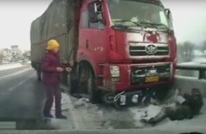 Cyclist hit by truck in China (taken from YouTube).jpg