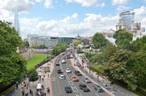 New Cycle Superhighways – Visualisation of proposed segregated two-way cycle track on Tower Hill