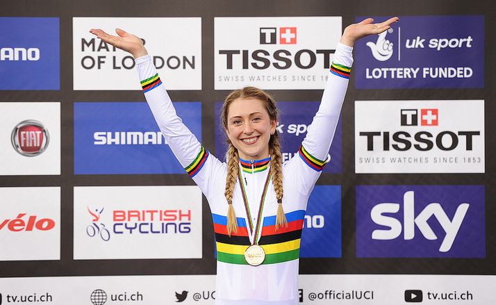 Laura Trott in rainbow jersey at London UCI Track World Championships 2016, copyright SWPix.com, Britishcycling.org_.uk_.JPG
