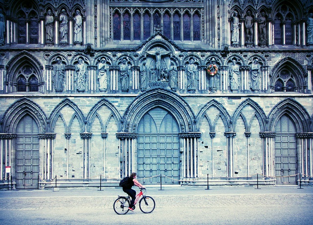Trondheim Church and cyclist (CC licensed by markheybo via Flickr).jpg