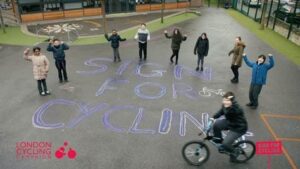 Year 6 students at Hugh Myddleton School in Islington gathering to help launch LCC’s Sign for Cycling campaign.jpg