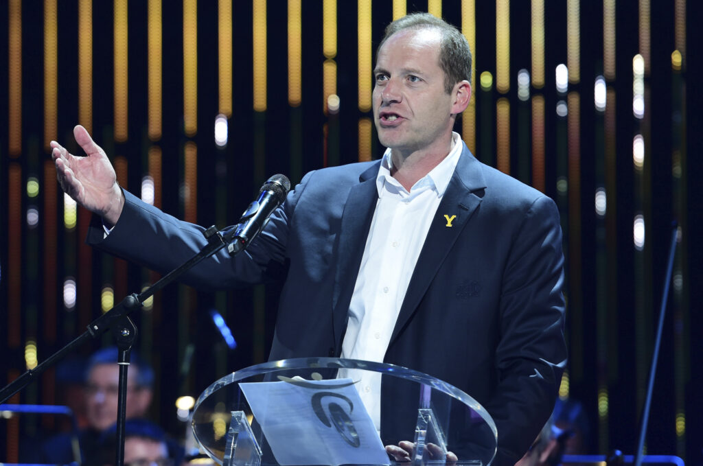 Christian Prudhomme at 2014 TdF presentation in Leeds (picture credit Welcome to Yorkshire – letouryorkshire.com)