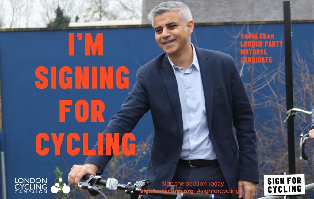 Sadiq Khan signs for cycling