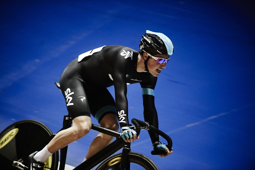 Peter Kennaugh in Sky skinsuit by Rapha (picture credit Revolution Series, Luke Webber)