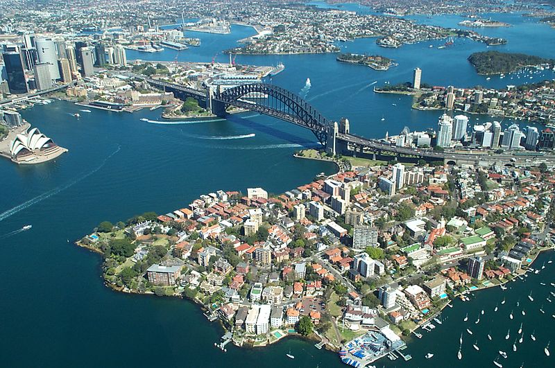 Sydney Harbour from the air (copyright Rodney Haywood)