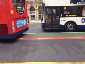 Manchester Portland Street cycle lane (picture via Twitter user Racco).JPG