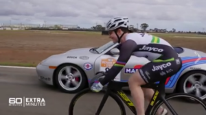 Anna Meares vs Porsche Boxster (Facebook video still from 60 Minutes Australia).PNG