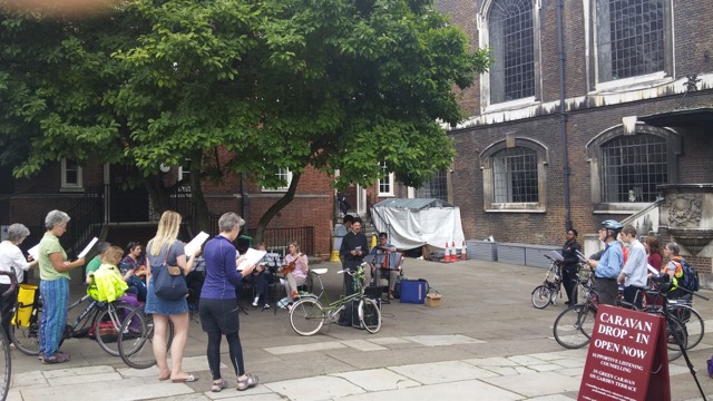 Church service blessing cyclists