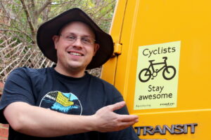 Yvan Seth and Cyclists Stay Awesome sticker (CC-BY 2.0 John Stevenson)