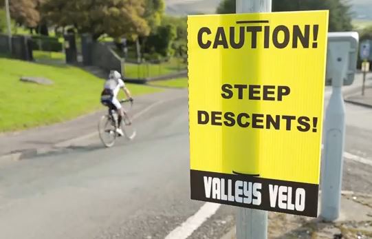 Valleys Velo steep descents sign YouTube still