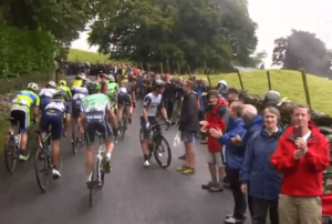 Mark Cavendish stops on Tour of Britain climb video still.PNG