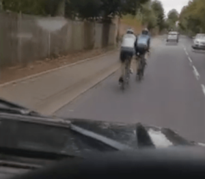 Motorist films Priory Lane cyclists (via YouTube).PNG