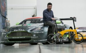 Petre Craciun with the Hummingbird at Prodrive HQ (source Hummingbird on Kickstarter).jpg