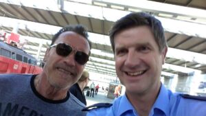 Arnold Schwazenegger caugh cycling through German station – image via Bundespolezei Twitter.jpg