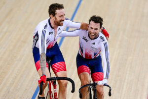 Sir Bradley Wiggins and Mark Cavendish at Track Worlds 2016 (copyright Charlie Forgham-Bailey, SWpix.com).jpg