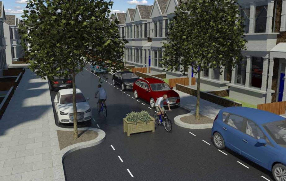 Residential street with modal filter (source LB Waltham Forest Mini Holland bid)