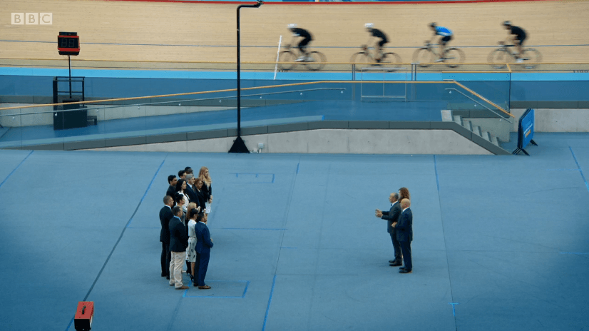 The Apprentice at Lea Valley VeloPark (BBC still).PNG