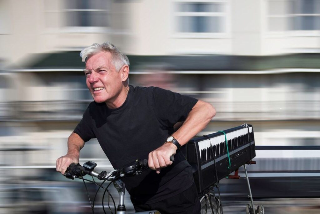 Mike Hatchard cycling with keyboard