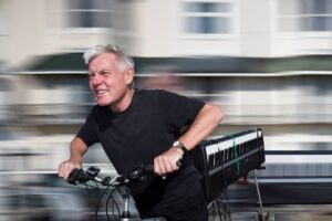 Mike Hatchard cycling with keyboard