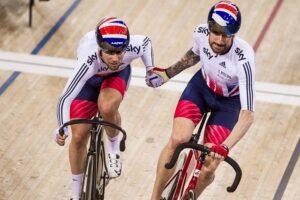 Mark Cavendish and Sir Bradley Wiggins in the Madison, Track Worlds 2016 (copyright Britishcycling.org_.uk).jpg