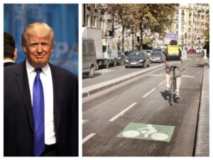 Trump and segregated cycle lanes – images via Gage Skidmore on Flickr and Simon MacMichael.jpg