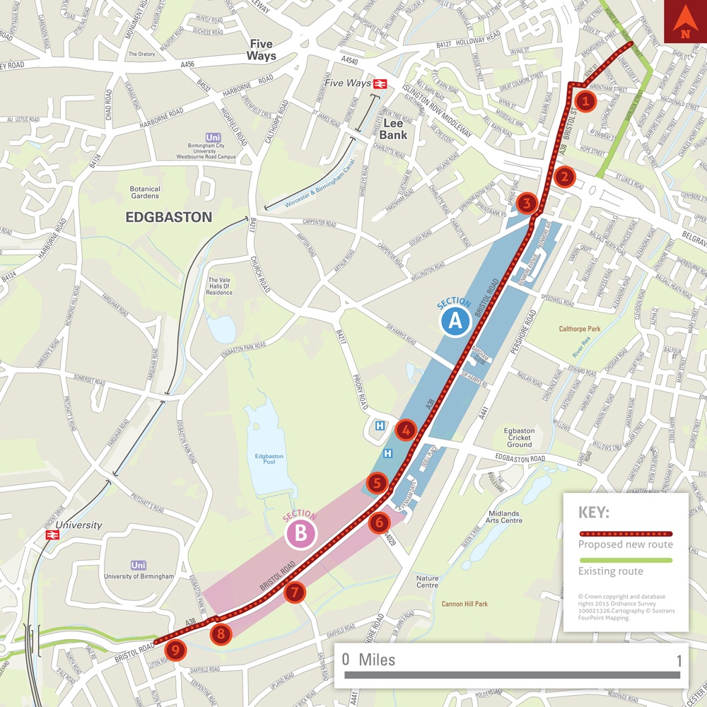 City Centre to Selly Oak cycle superhighway route (Birmingham Cycle Revolution).jpg
