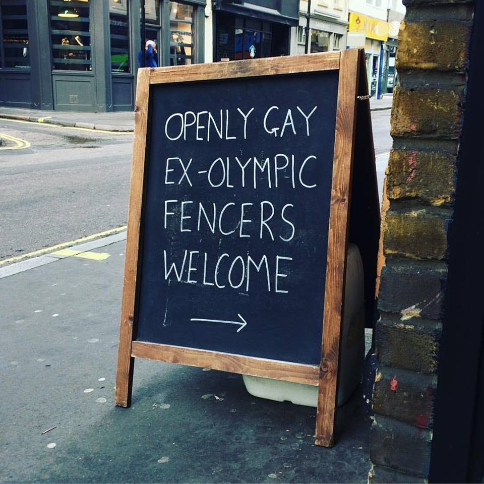 Openly Gay Ex-Olympic Fencers Welcome (source – Soho Bikes on Facebook).jpg