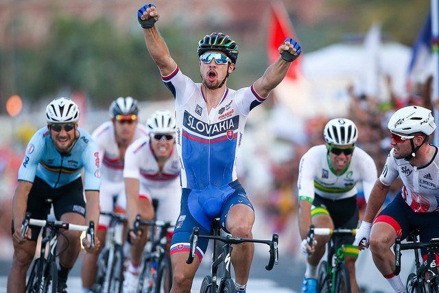 Peter Sagan celebrates winning 2016 road worlds (pic by Alex Whitehead, SWpix.com via Britishcycling.org_.uk).jpg