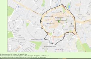 Extent of proposed Coventry PSPO banning cycling