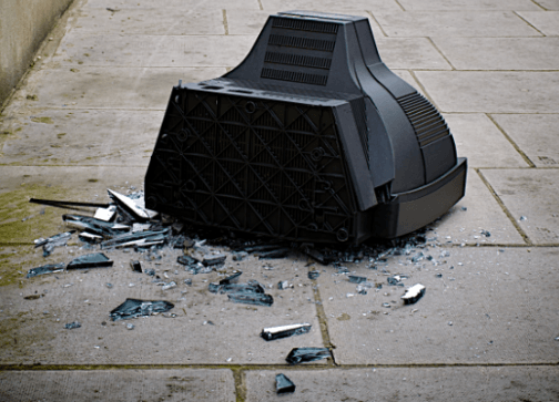 Smashed television (copyright Simon MacMichael).PNG