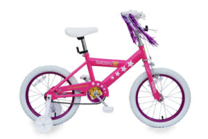 Pink bike with stabilisers