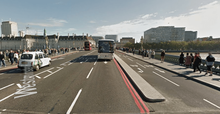 Westminster Bridge Google Street View Sep 2016 looking east.PNG