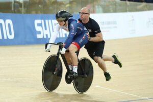 British Cycling sprint coach Jan van Eijden gives a helping hand at 2017 World Championships (copyright Britishcycling.org,uk).jpg