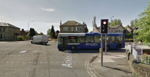 Arkleston Road and Glasgow Road, Paisley – named Scotland’s most dangerous junction for cyclists (source Google Street View).JPG