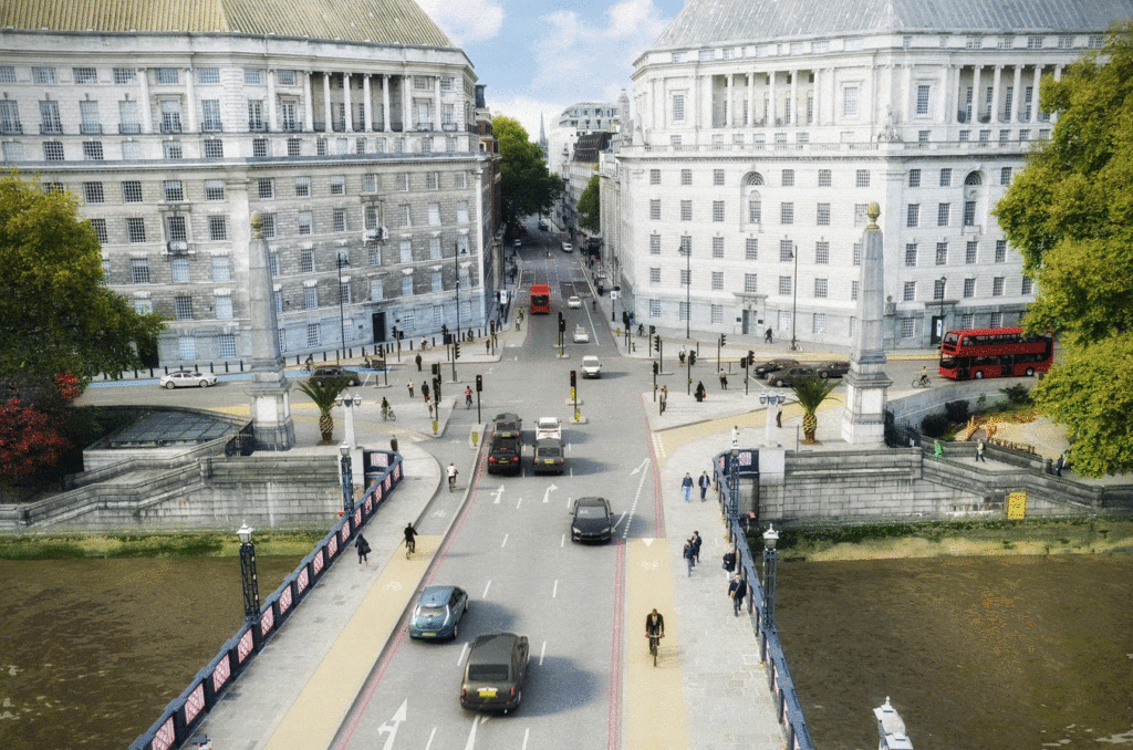 Lambeth Bridge North before and after (source TfL).gif