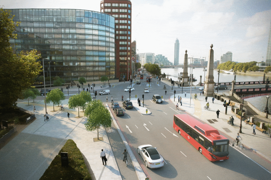 Lambeth Bridge South before and after (source TfL).gif