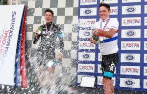Peter Kennaugh celebrates his 2014 national championships win (copyright British Cycling)