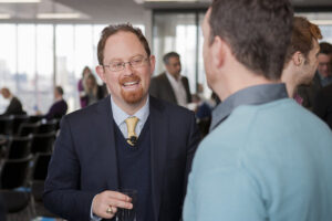 Dr Julian Huppert chats with Chris Boardman at the Big Cycling Debate April 2015 (copyright Britishcycling.org.uk)
