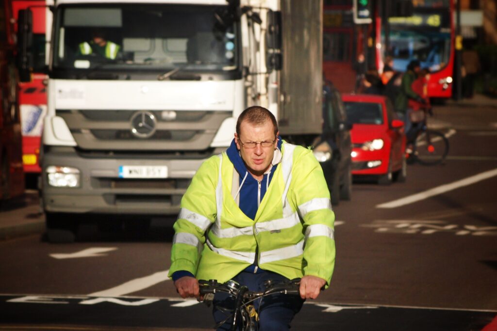 Cyclist and lorry (copyright Simon MacMichael)