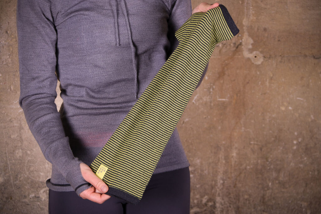 Findra Striped Betty Neck Warmer in Charcoal And Pollen 2.jpg