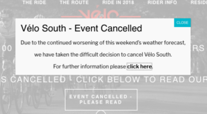 Velo South homepage cancellation