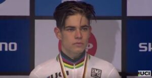 Wout van Aert in the rainbow jersey (UCI YouTube still).JPG