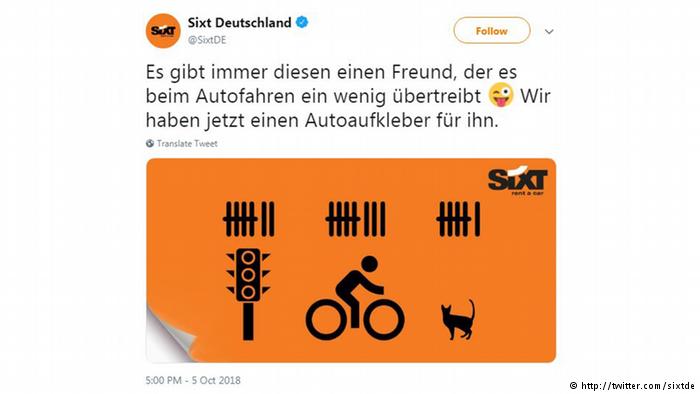 Sixt bumper sticker post on Twitter