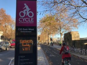 Cycle Superhighway at Embankment (licensed CC BY 2.0 by Matt Brown on Flickr)