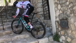 Peter Sagan versus a flight of stairs (via Facebook).PNG