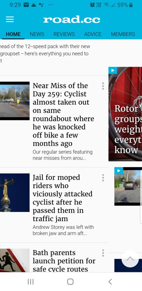 road.cc smartphone site screenshot