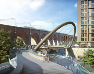 Viaduct view of Stockport cycling and walking bridge (TfGM).png