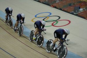 Kelly Catlin heads USA team pursuit squad at Rio 2016 (licensed CC BY SA 4.0 by Colin333)